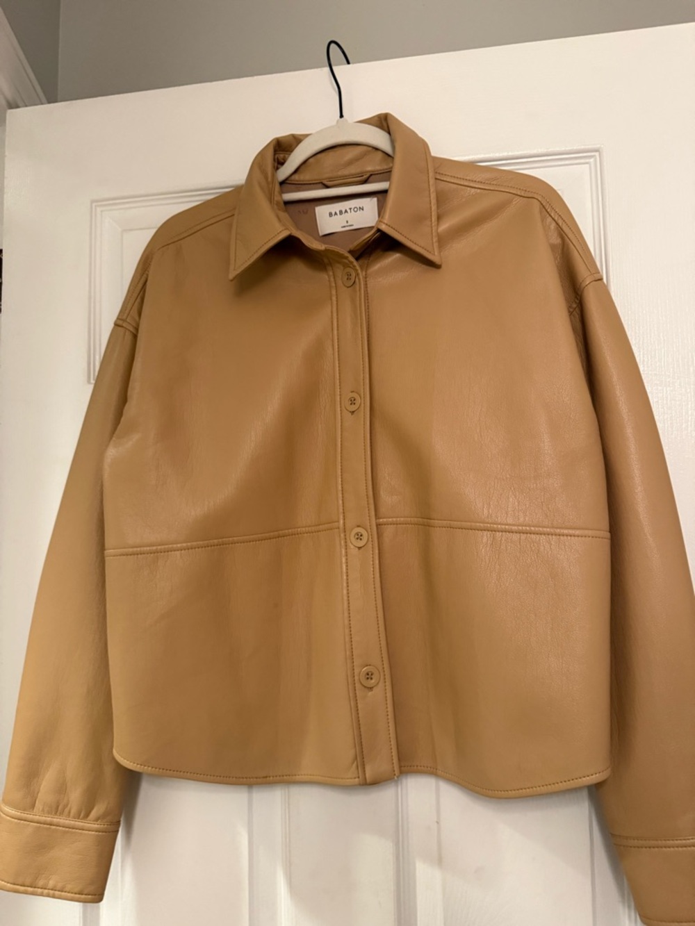 Aritzia Tan Leather Shirt Jacket